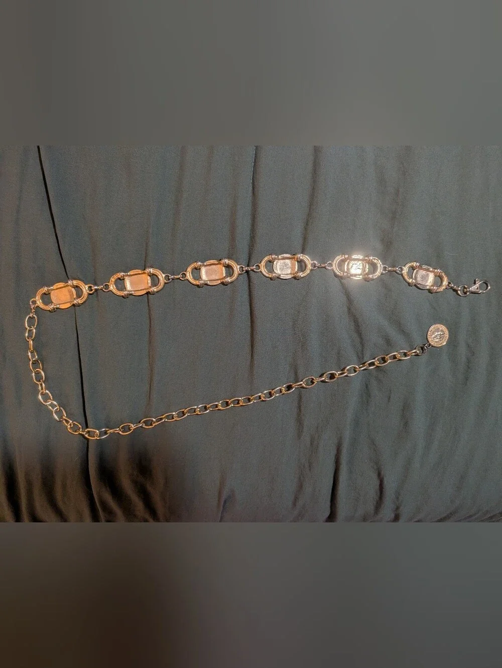Elizabeth II Dei Gratia Regina F.D.Gold Tone Coin Chain Belt 40.5 In